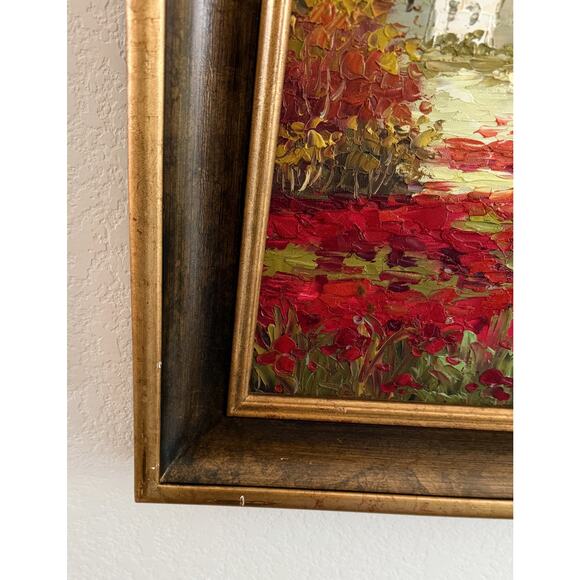 Framed Original Oil on Canvas Painting Tuscany Landscape with Red Poppies - Picture 5 of 7